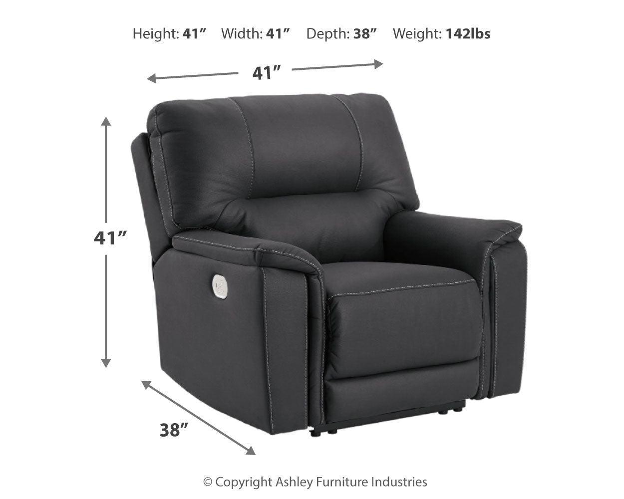 Henefer Midnight Microfiber Power Recliner - Ella Furniture