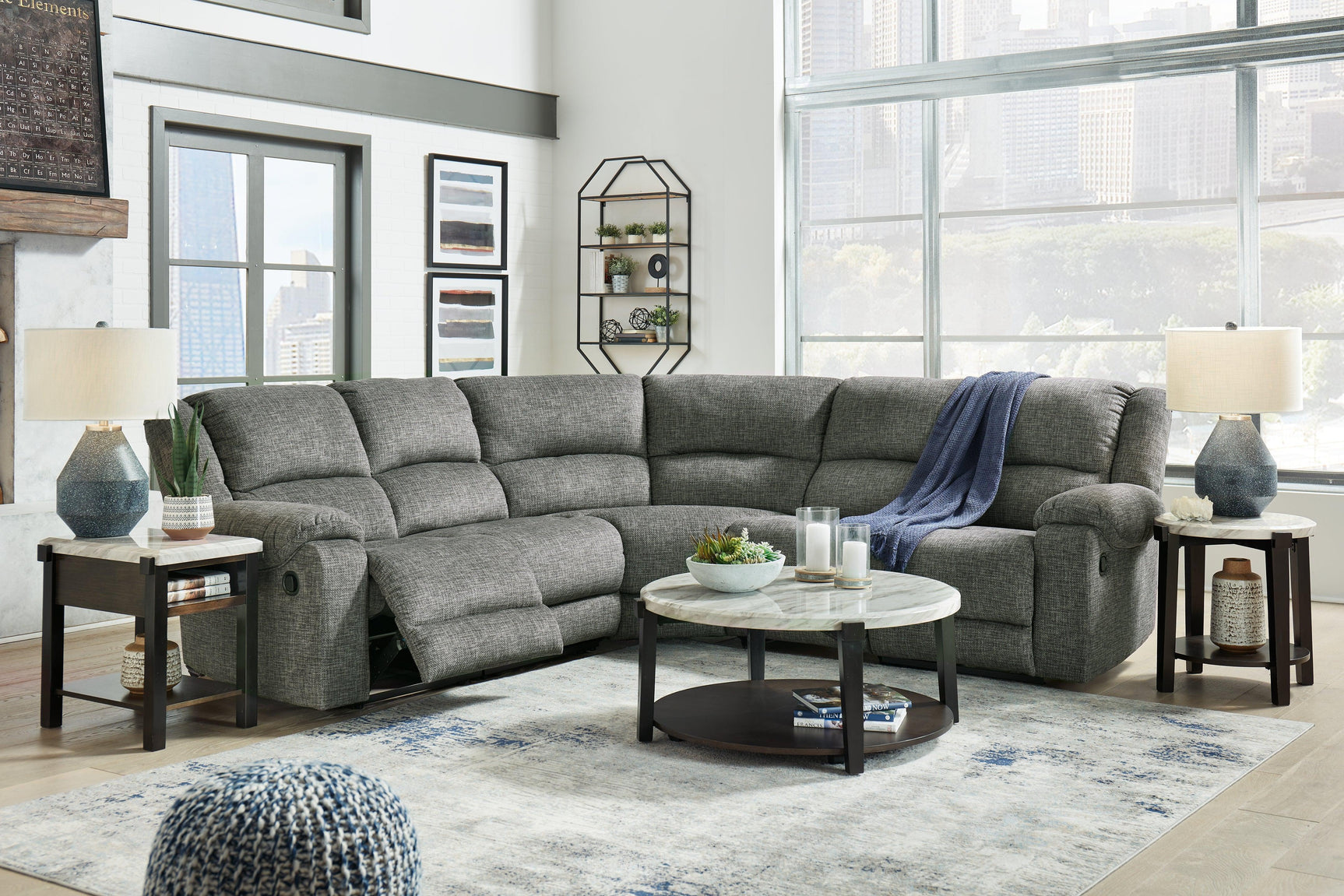 Goalie Pewter 5-Piece Reclining Sectional - Ella Furniture