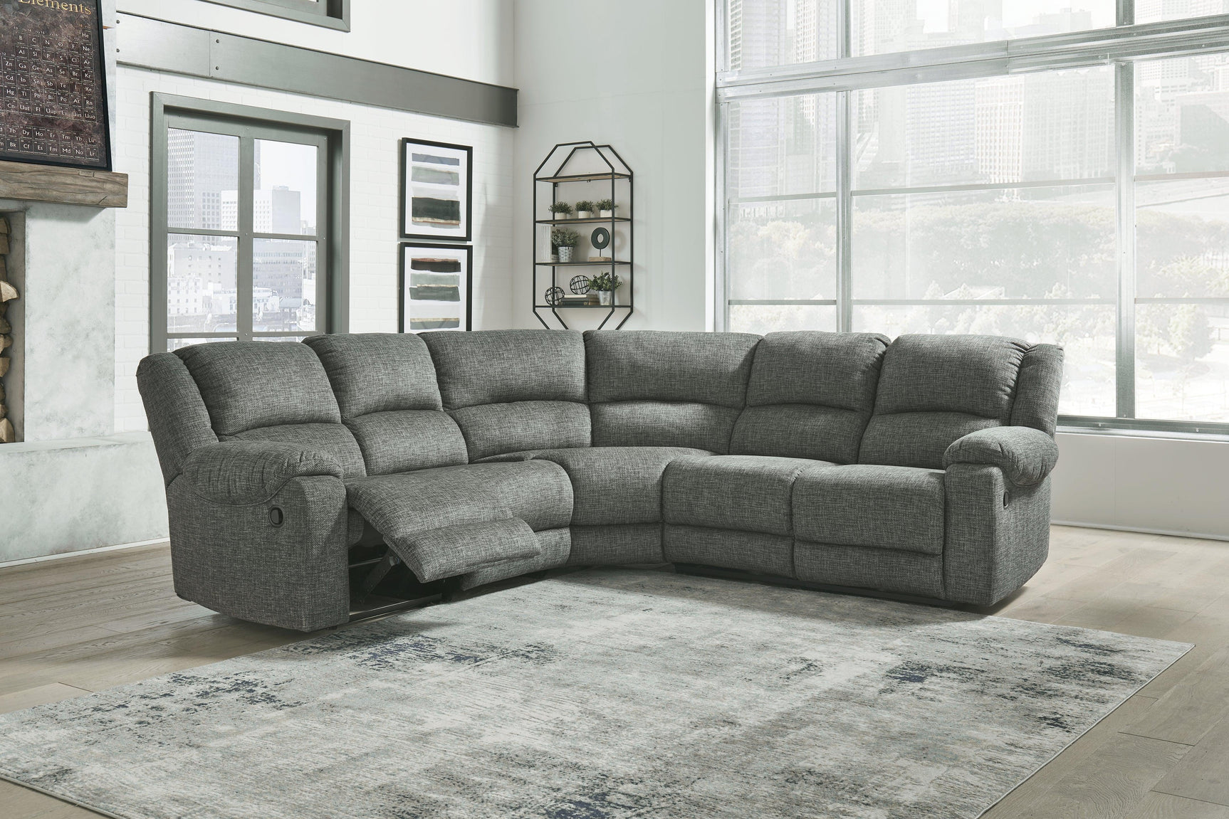 Goalie Pewter 5-Piece Reclining Sectional - Ella Furniture