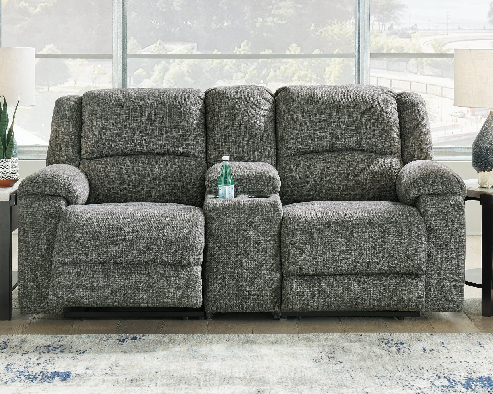 Goalie Pewter 3-Piece Reclining Loveseat With Console - Ella Furniture