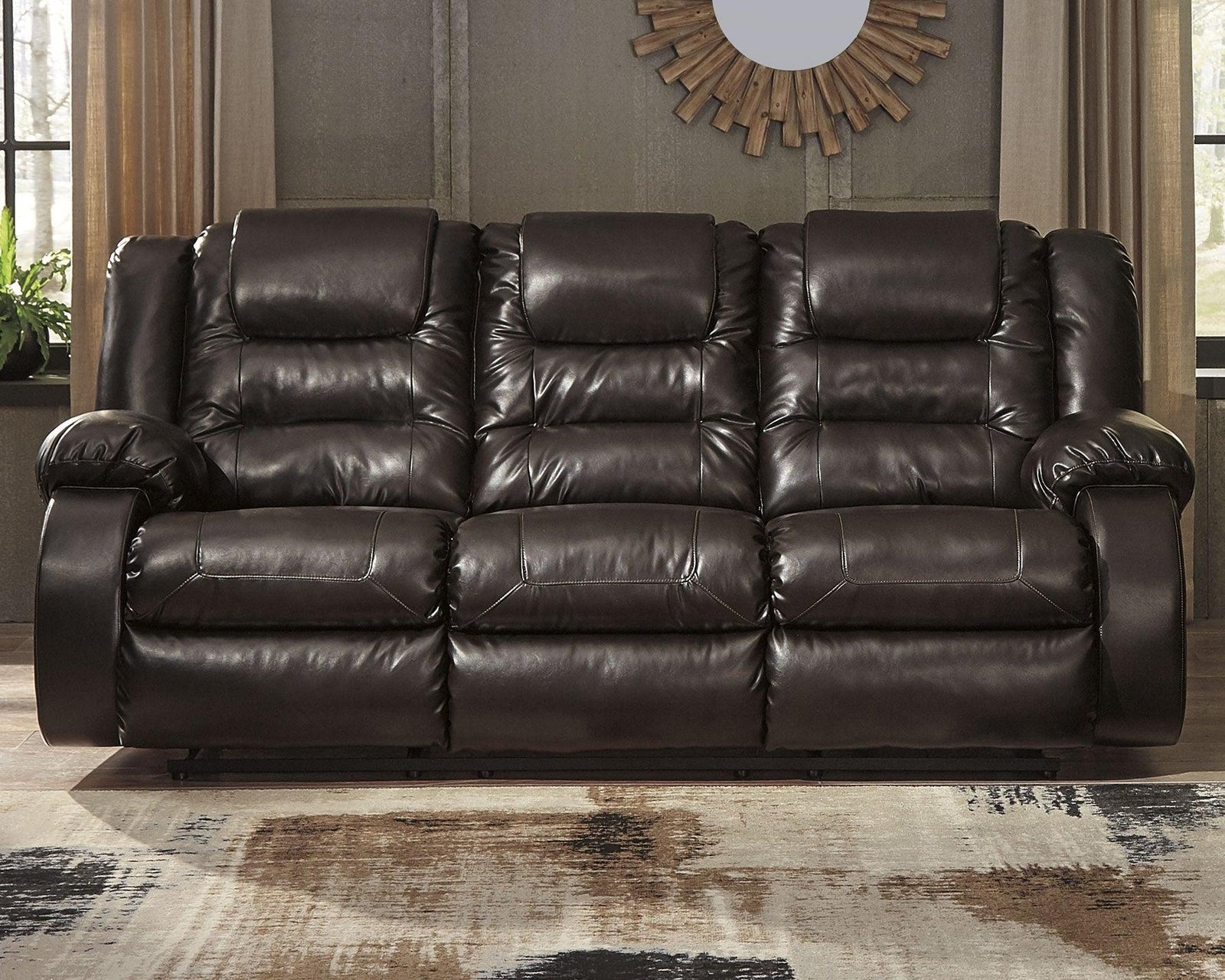 Vacherie Chocolate Faux Leather Reclining Sofa - Ella Furniture