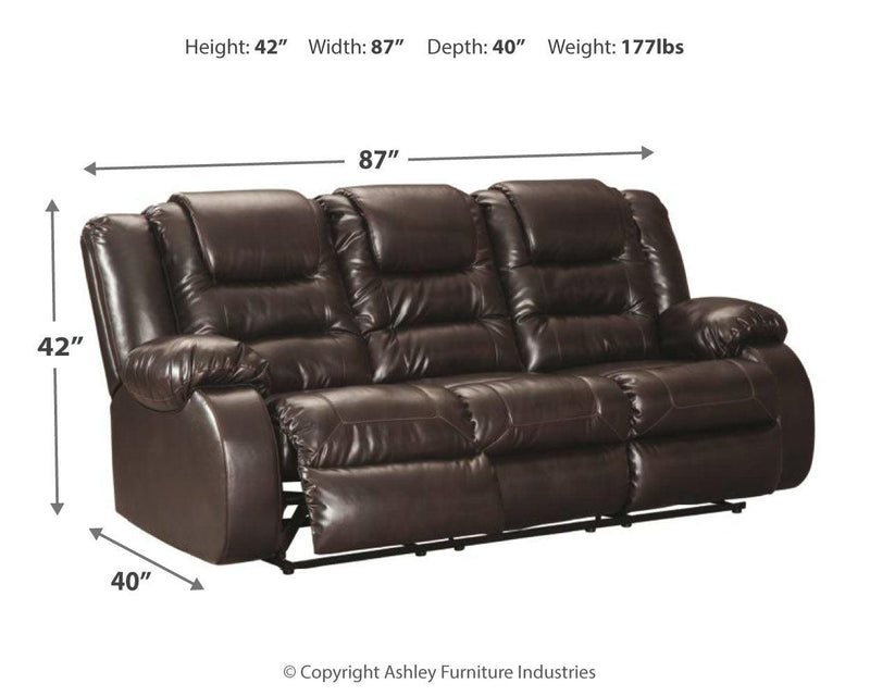Vacherie Chocolate Faux Leather Reclining Sofa