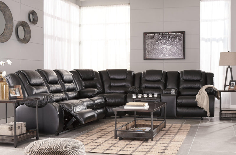 Vacherie Black Faux Leather Reclining Sofa - Ella Furniture