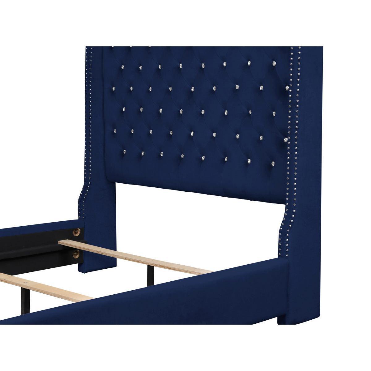 Jacklyn Blue Modern Contemporary Solid Wood Faux Leather Upholstered Tufted Queen Panel Bed - Ella Furniture