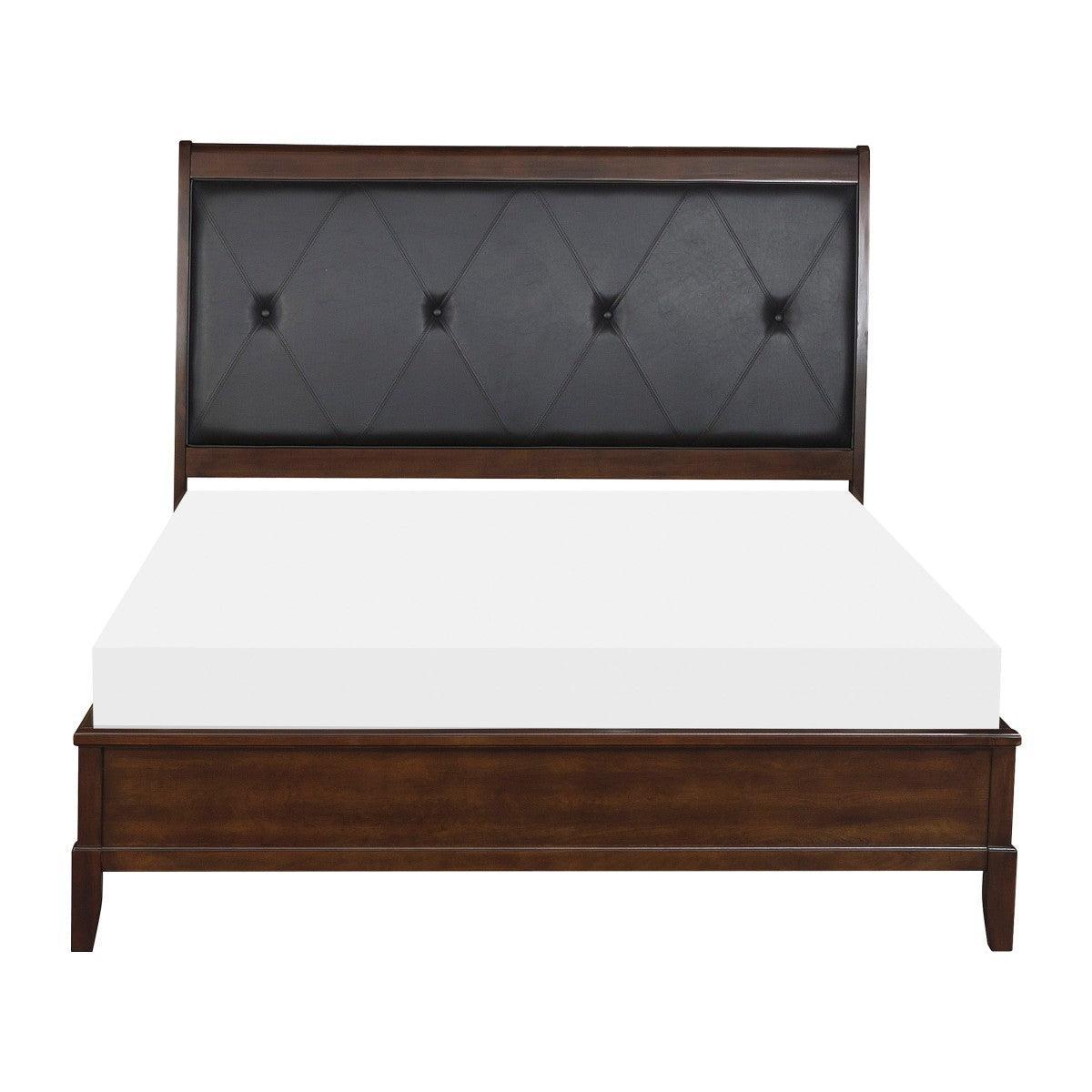 Cotterill Dark Cherry Wood And Engineered Wood Faux Leather Upholstered Tufted King Panel Bed - Ella Furniture