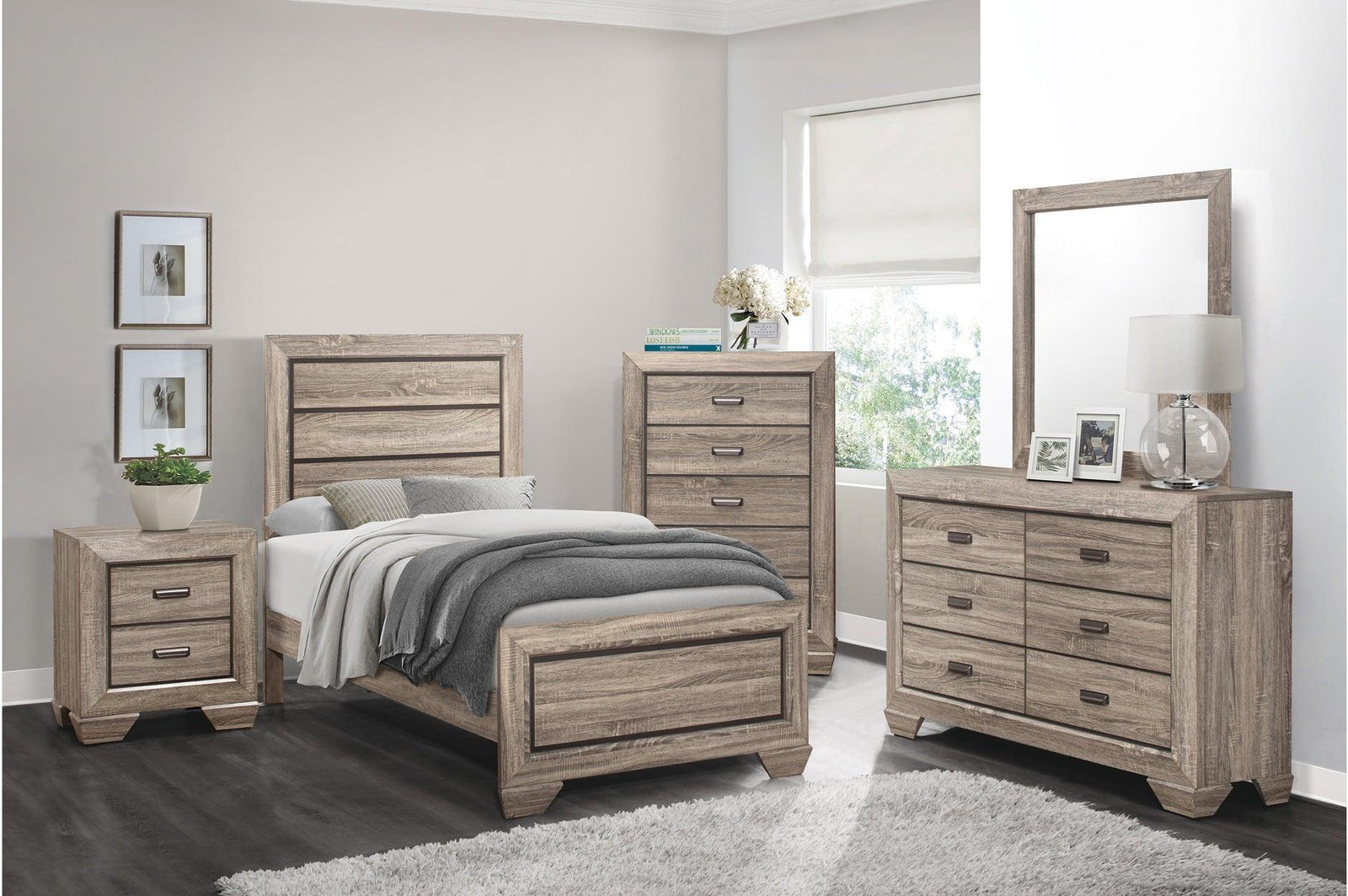 Beechnut Light Contemporary Faux Wood Veneer Wood And Engineered Wood Youth Panel Bedroom Set - Ella Furniture