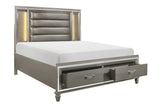 Tamsin Silver Gray Solid Wood Faux Leather Upholstered LED Storage Platform Bedroom Set - Ella Furniture