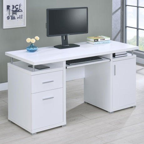Tracy White And Silver Office Desk 800108 - Ella Furniture
