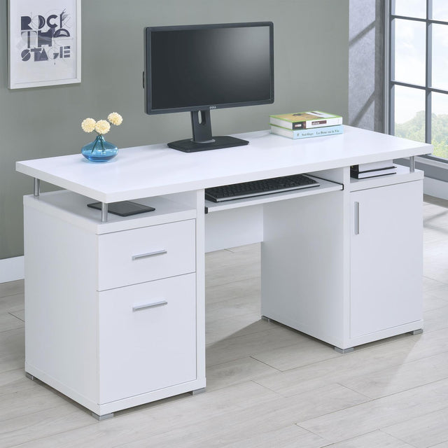 Tracy White And Silver Office Desk 800108 - Ella Furniture