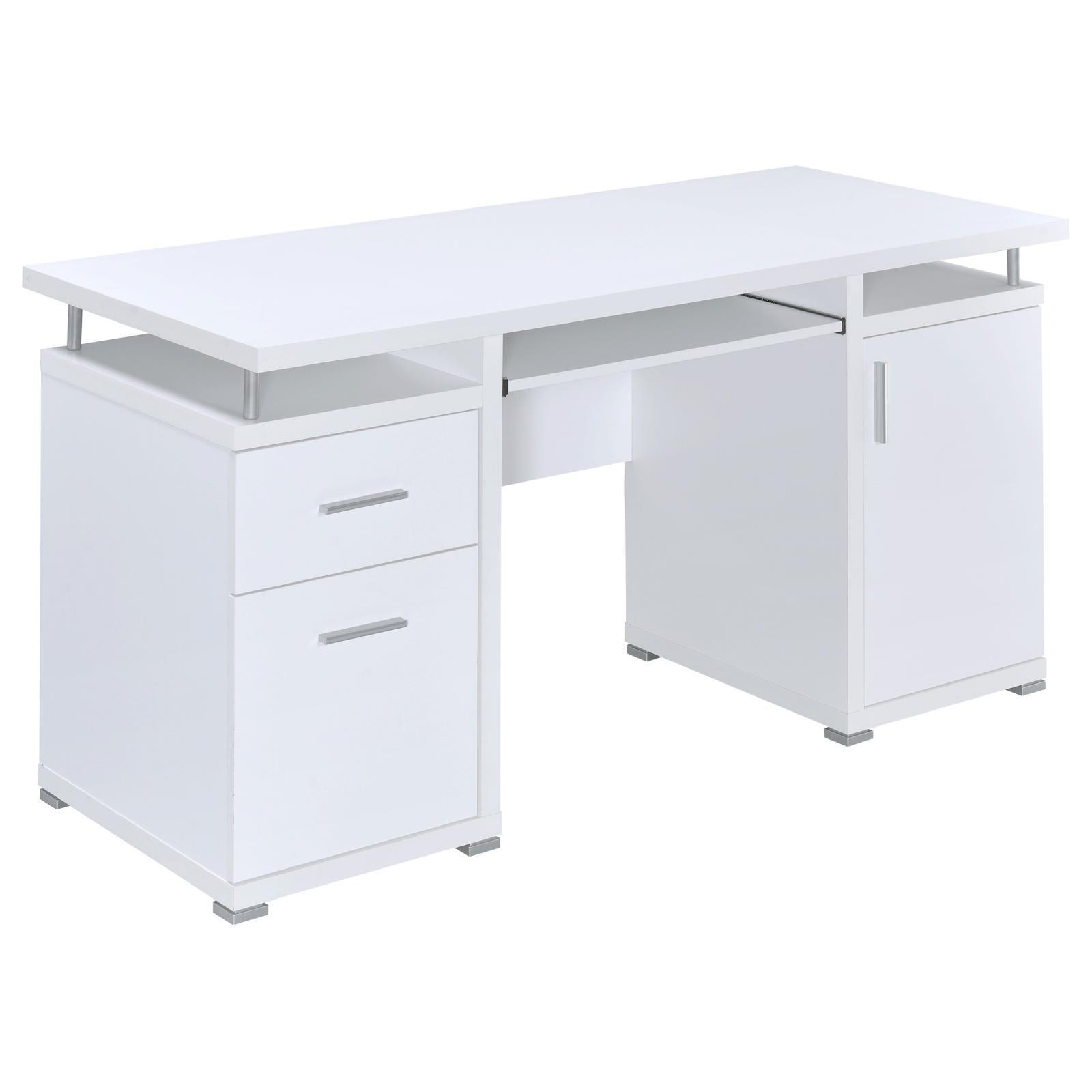 Tracy White And Silver Office Desk 800108 - Ella Furniture