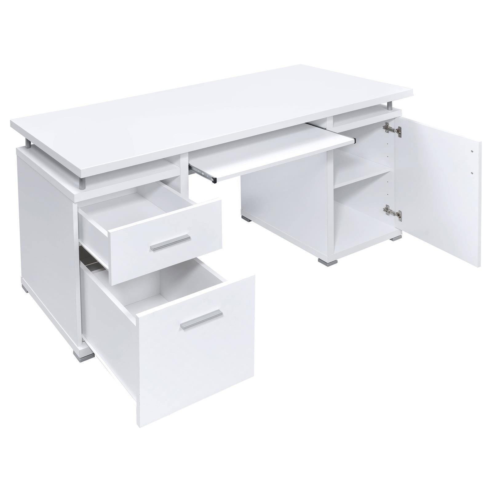 Tracy White And Silver Office Desk 800108 - Ella Furniture