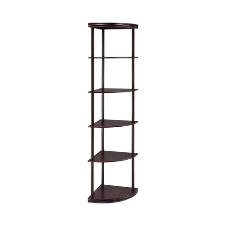Bonwick 5-Shelf Corner Bookshelf Cappuccino - Ella Furniture
