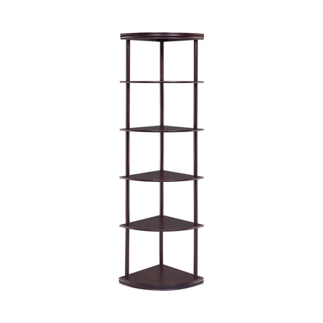 Bonwick 5-Shelf Corner Bookshelf Cappuccino - Ella Furniture