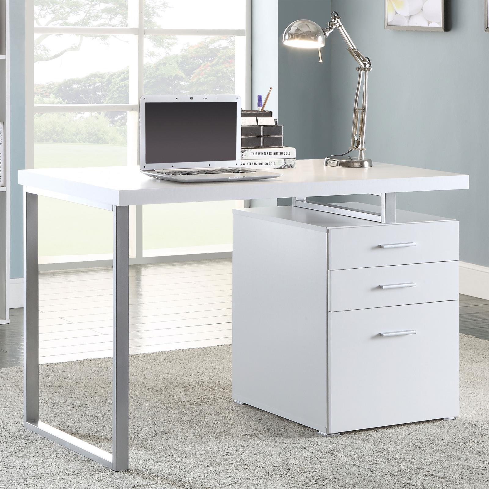 Brennan White/grey/silver Office Desk - Ella Furniture