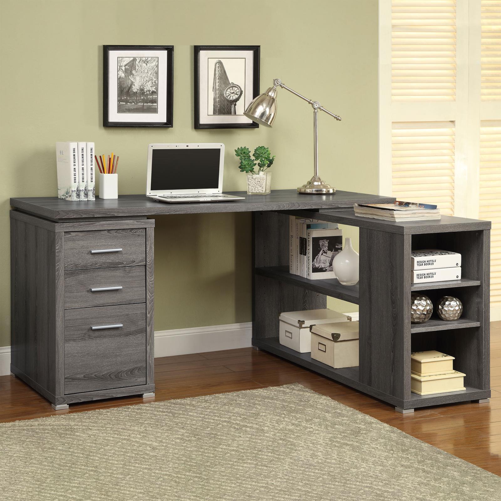 Yvette Natural Grey L-shape Office Desk - Ella Furniture