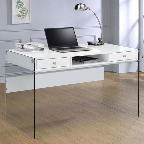 Dobrev Glossy White Writing Desk - Ella Furniture