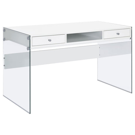 Dobrev Glossy White Writing Desk - Ella Furniture