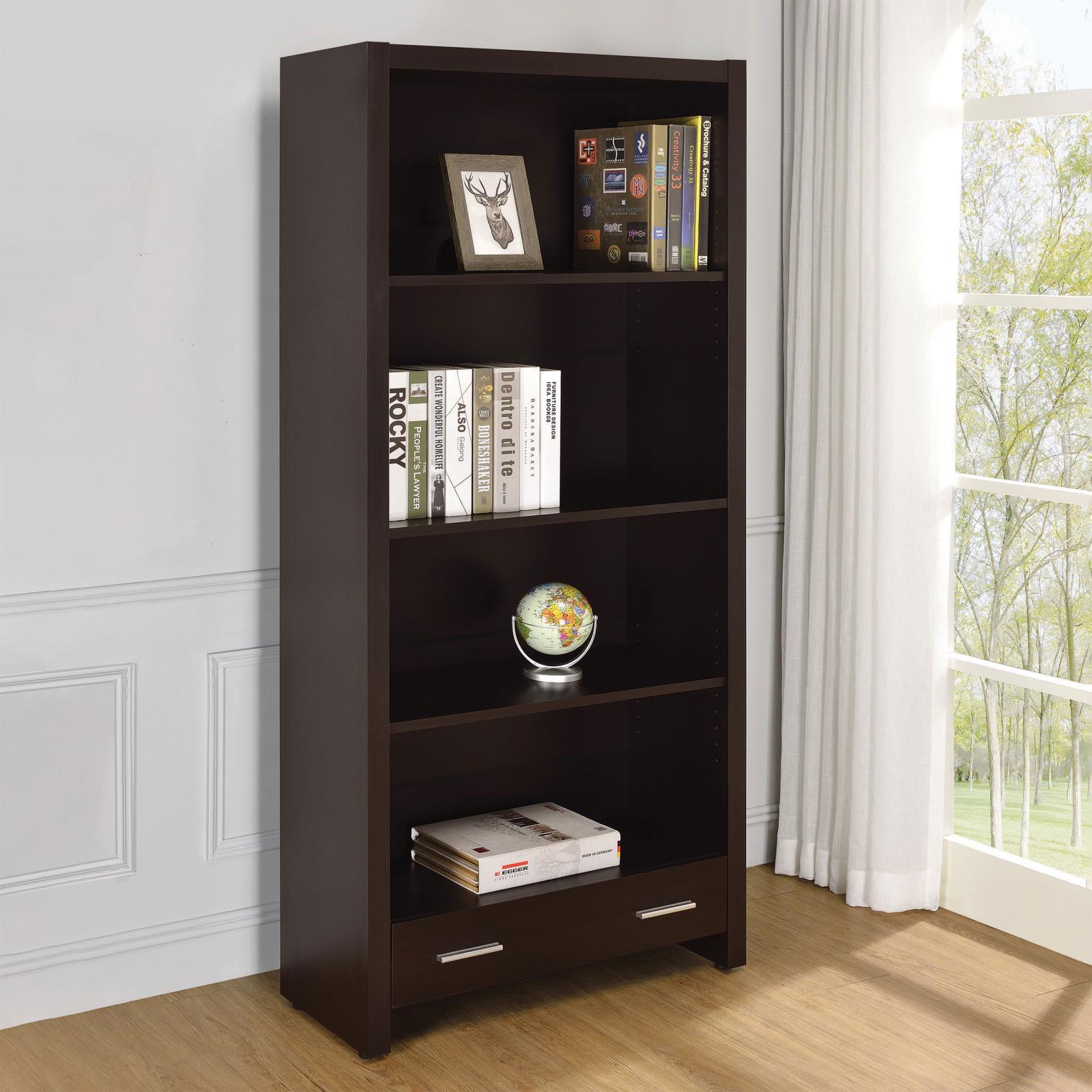 Skylar 5-Shelf Bookcase With Storage Drawer Cappuccino - Ella Furniture