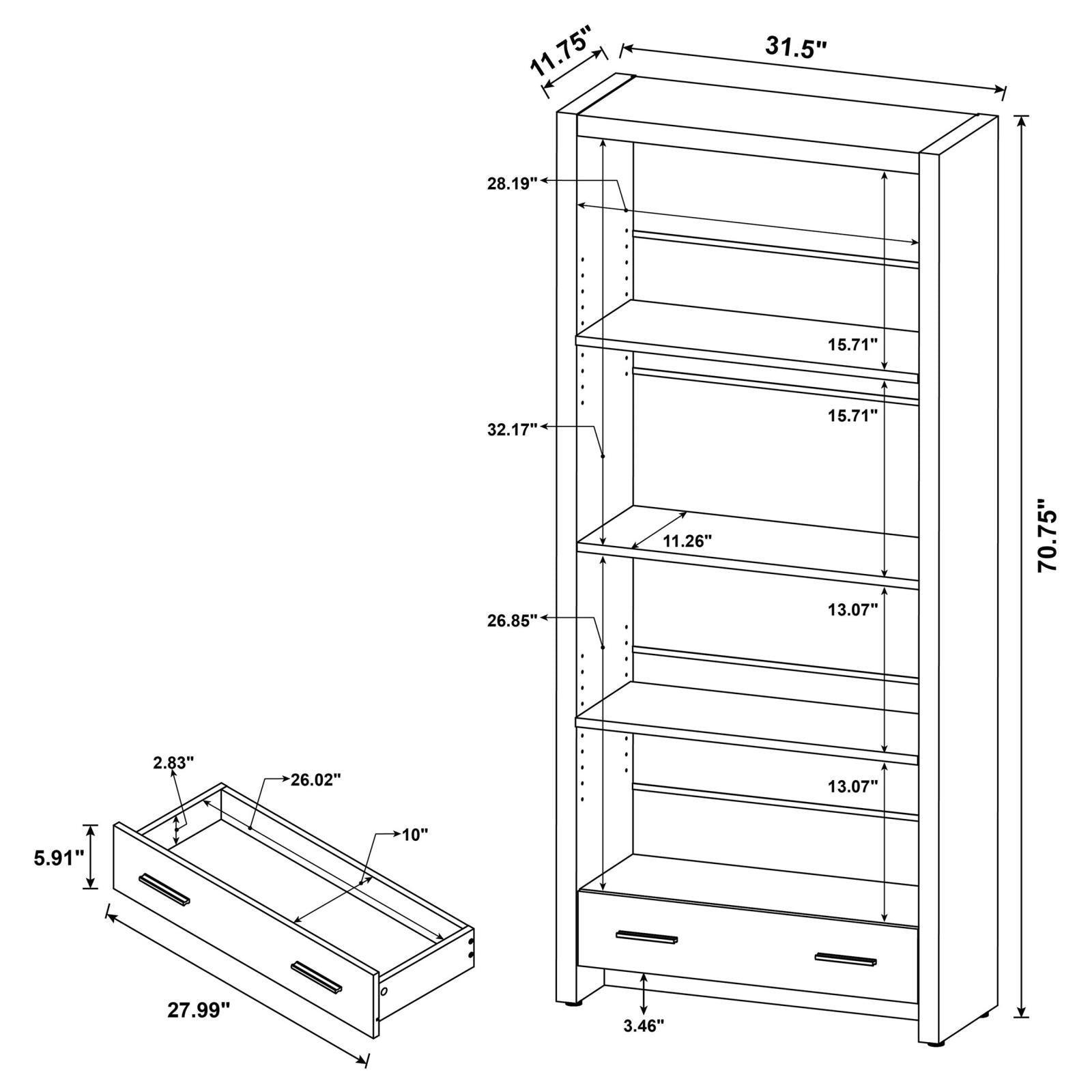 Skylar 5-Shelf Bookcase With Storage Drawer Cappuccino - Ella Furniture
