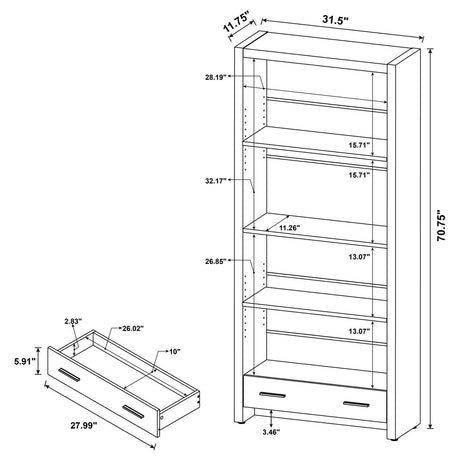 Skylar 5-Shelf Bookcase With Storage Drawer Cappuccino - Ella Furniture
