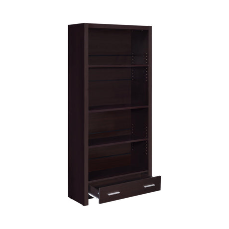 Skylar 5-Shelf Bookcase With Storage Drawer Cappuccino - Ella Furniture
