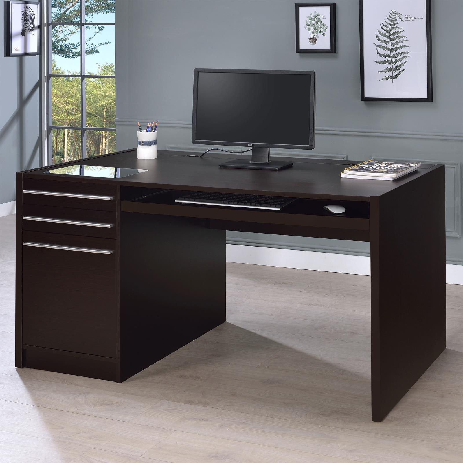 Halston 3-Drawer Connect-it Office Desk Cappuccino 800982 [ETA: 5/11/2023] - Ella Furniture