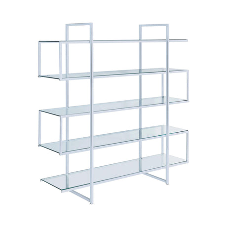 5-Shelf Bookcase Chrome And Clear - Ella Furniture