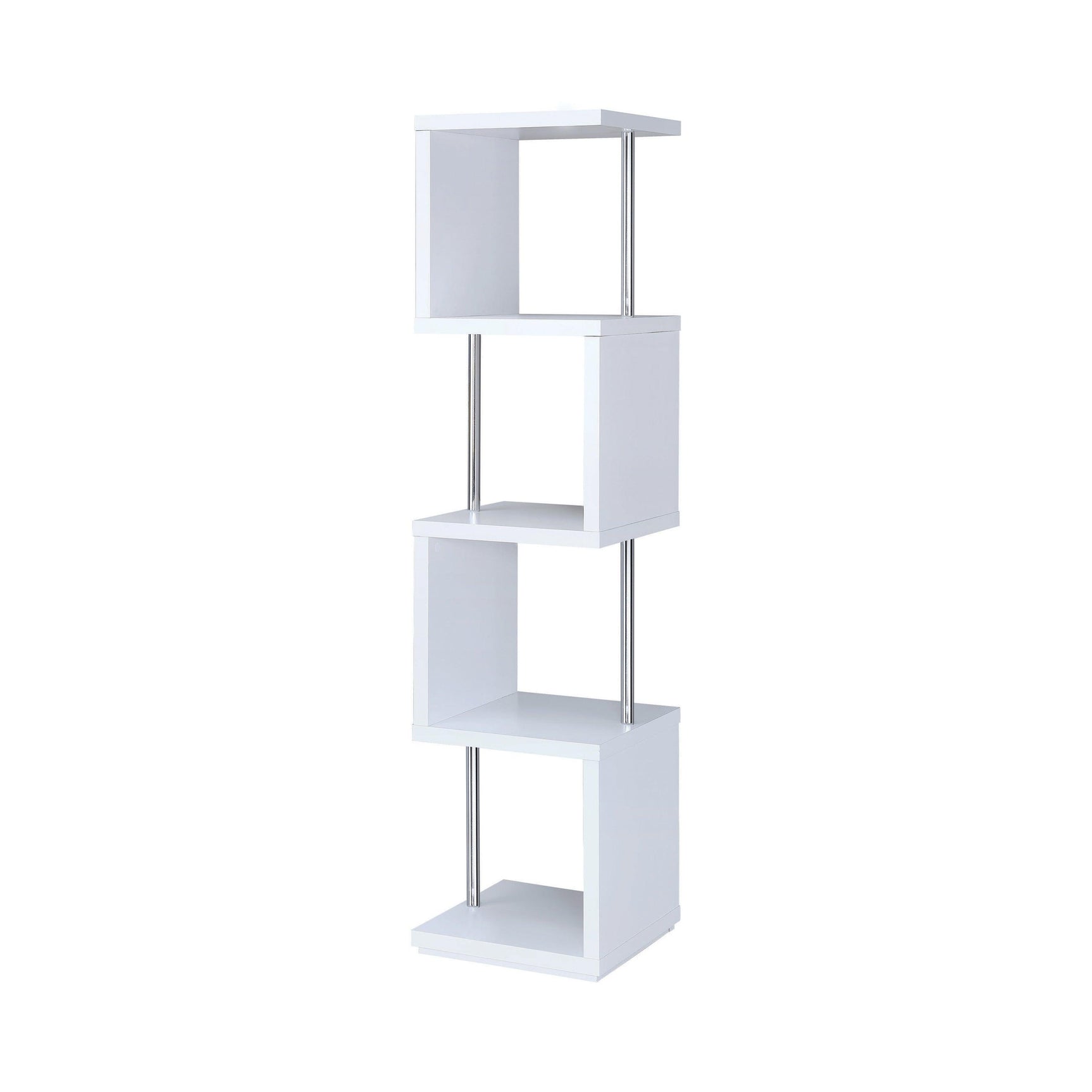 Baxter 4-Shelf Bookcase White And Chrome - Ella Furniture