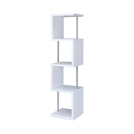 Baxter 4-Shelf Bookcase White And Chrome - Ella Furniture