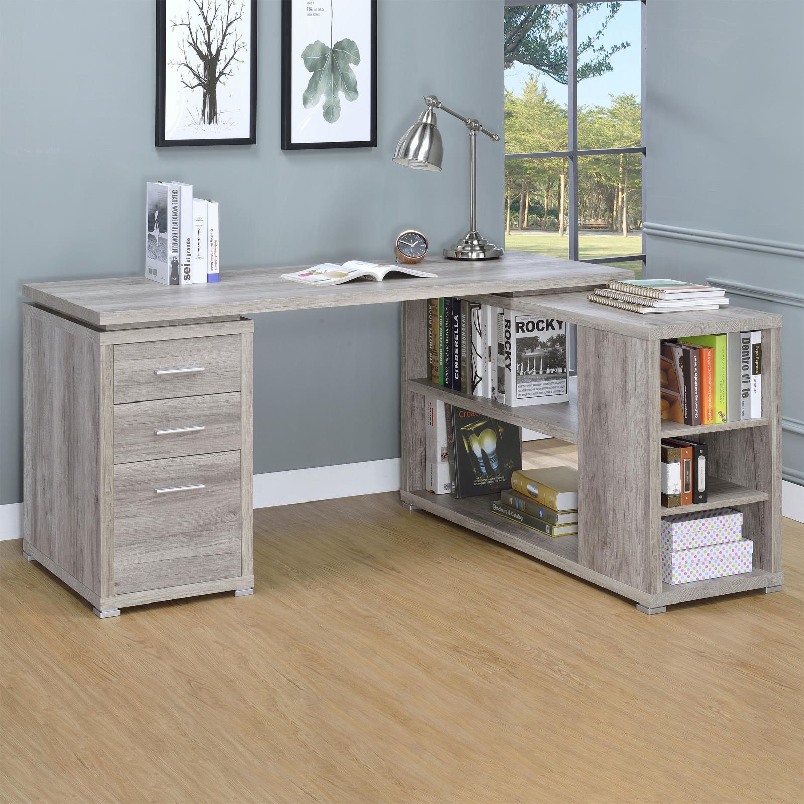 Yvette Naturak Driftwood L-shape Office Desk - Ella Furniture