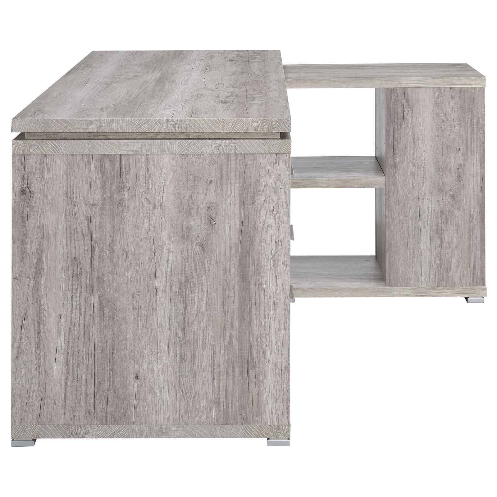 Yvette Naturak Driftwood L-shape Office Desk - Ella Furniture