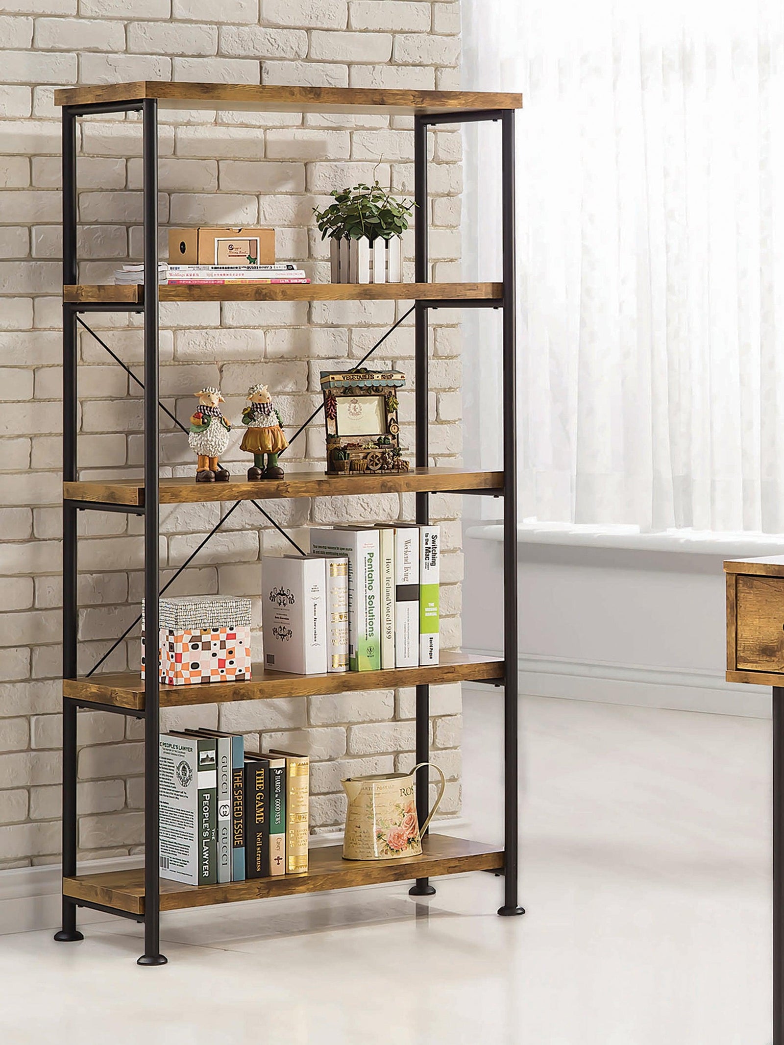 Analiese 4-Shelf Bookcase Antique Nutmeg - Ella Furniture