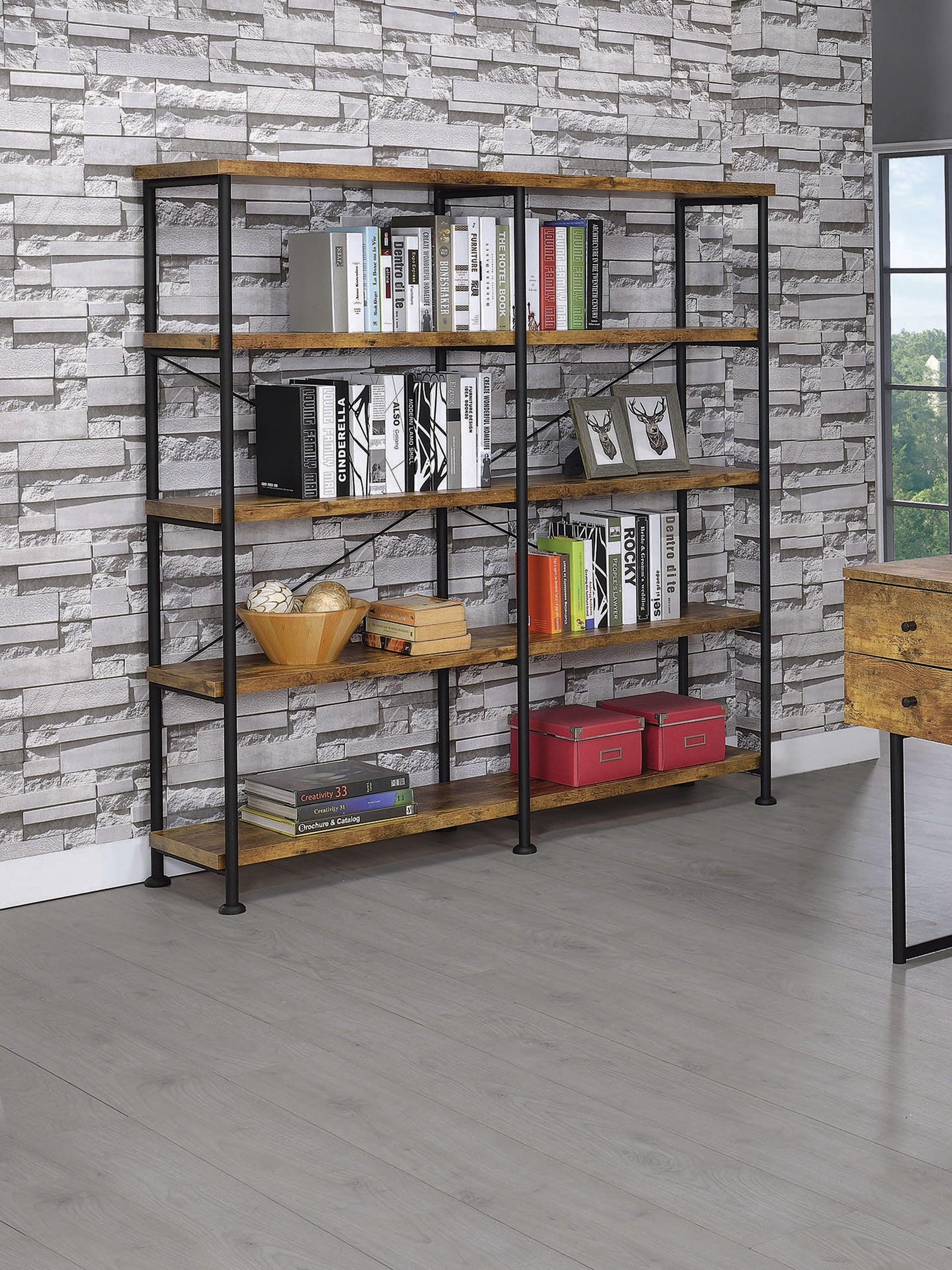 Analiese 4-Shelf Bookcase Antique Nutmeg - Ella Furniture