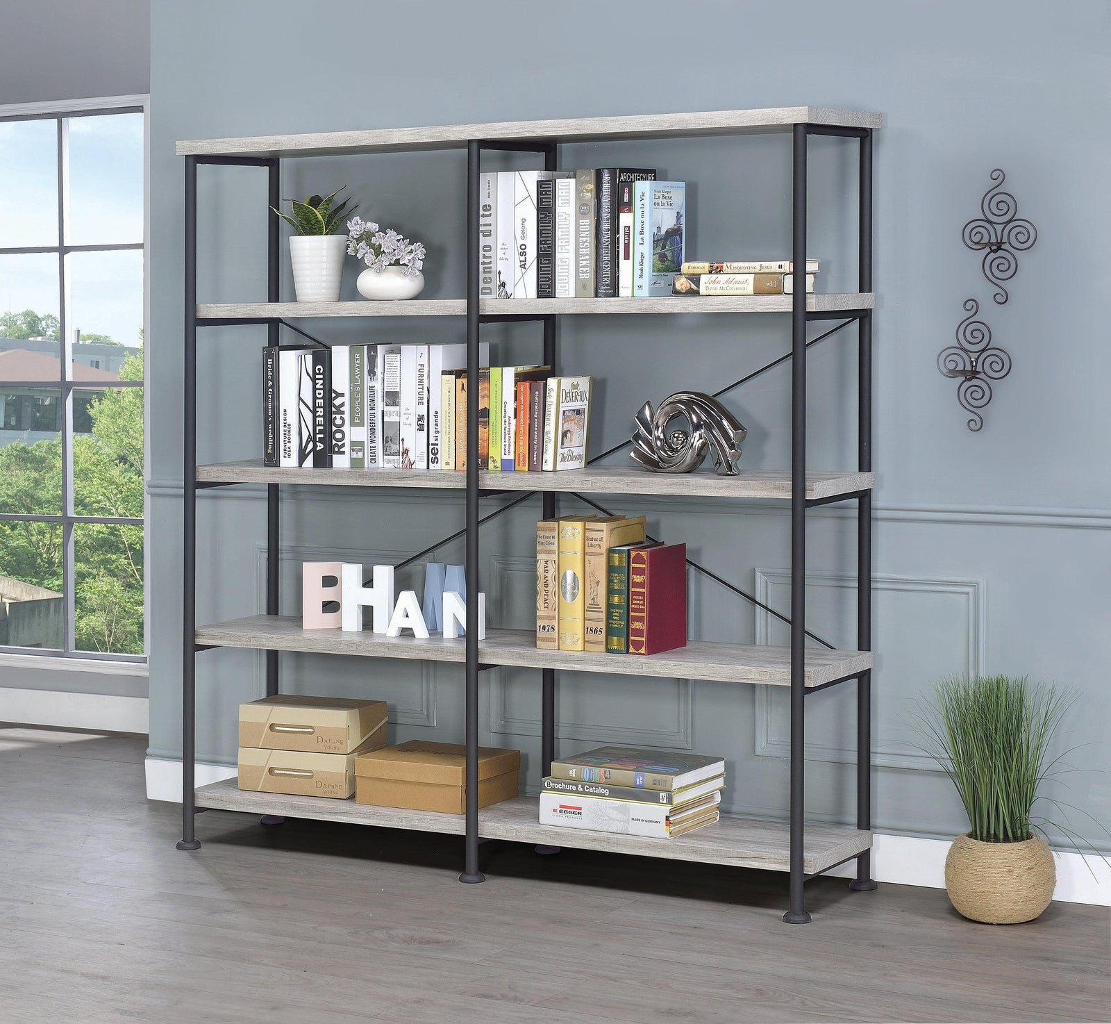 Analiese 4-Shelf Open Bookcase Grey Driftwood - Ella Furniture