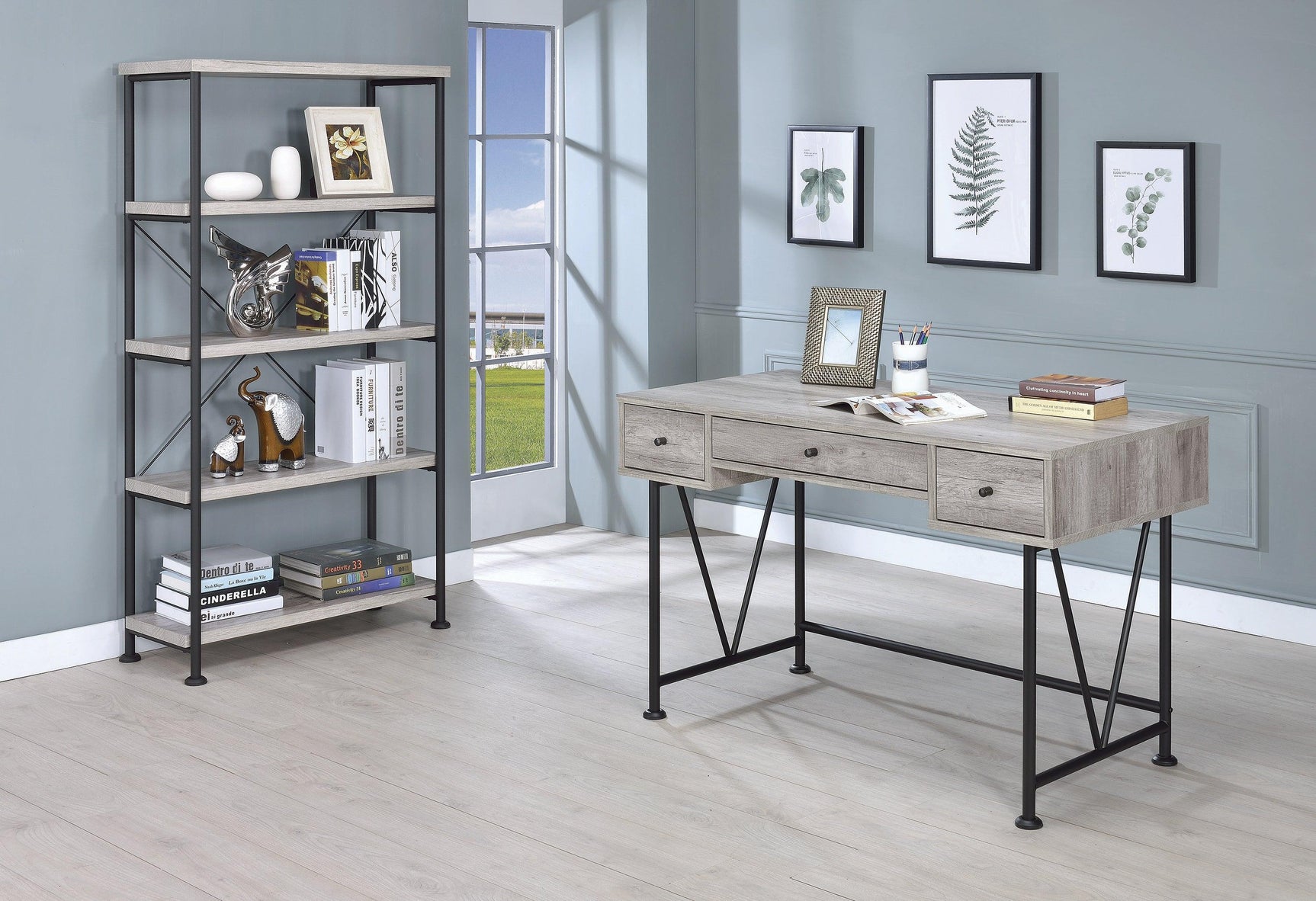 Analiese 4-Shelf Bookcase Grey Driftwood - Ella Furniture