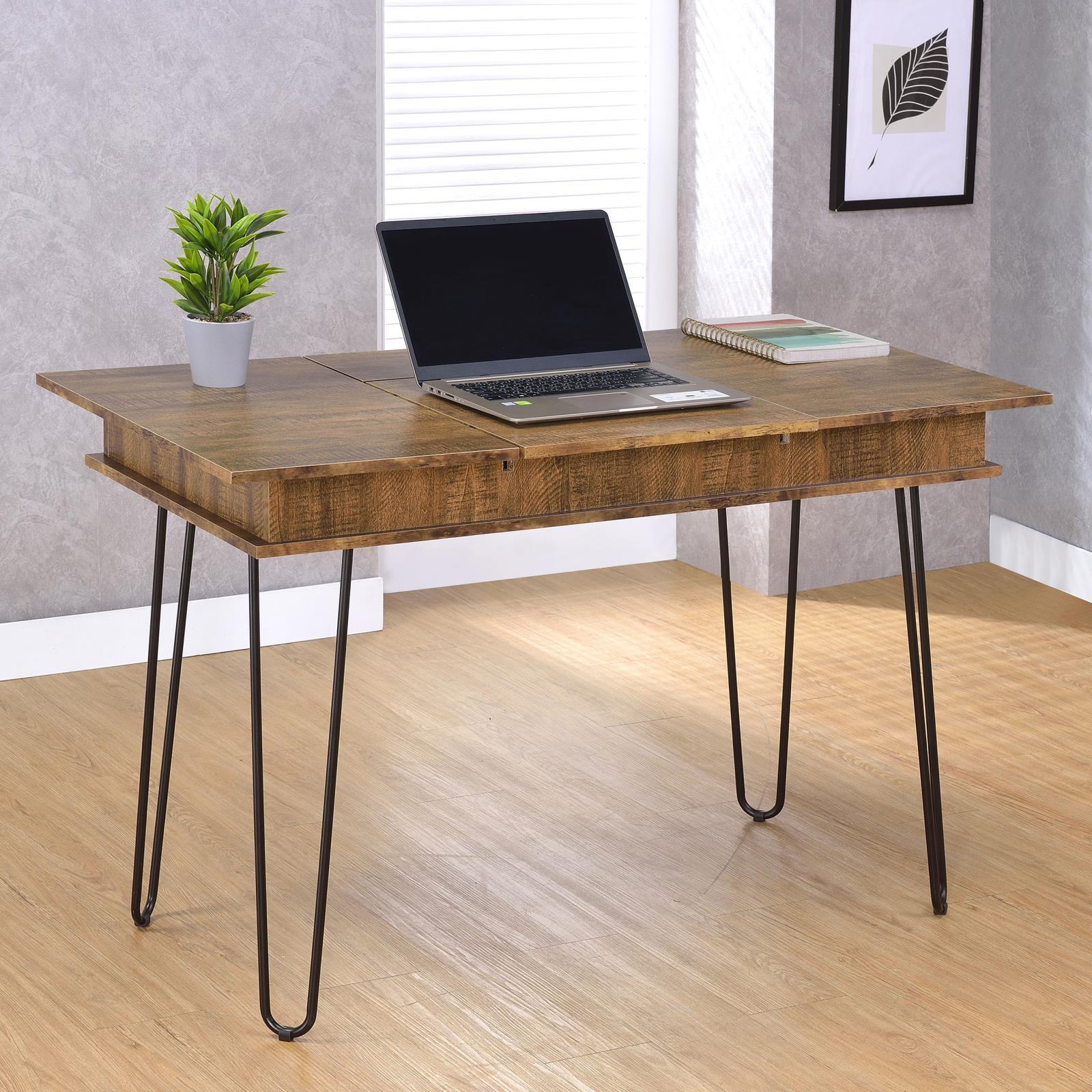 Sheeran Rustic Amber Writing Desk W/ Outlet - Ella Furniture
