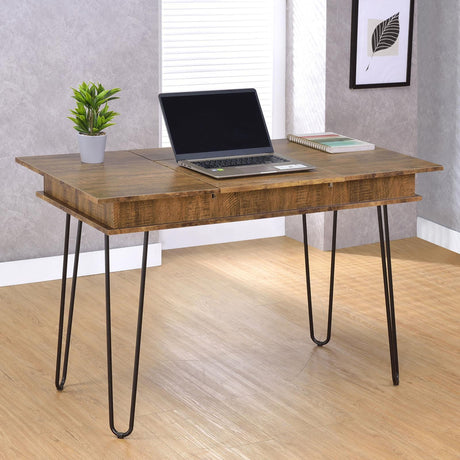 Sheeran Rustic Amber Writing Desk W/ Outlet - Ella Furniture