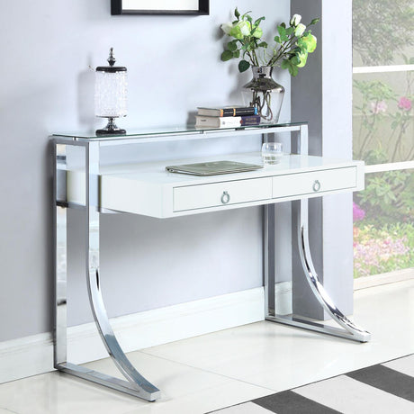 Gemma Glossy White/chrome Writing Desk - Ella Furniture