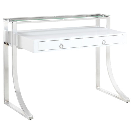 Gemma Glossy White/chrome Writing Desk - Ella Furniture