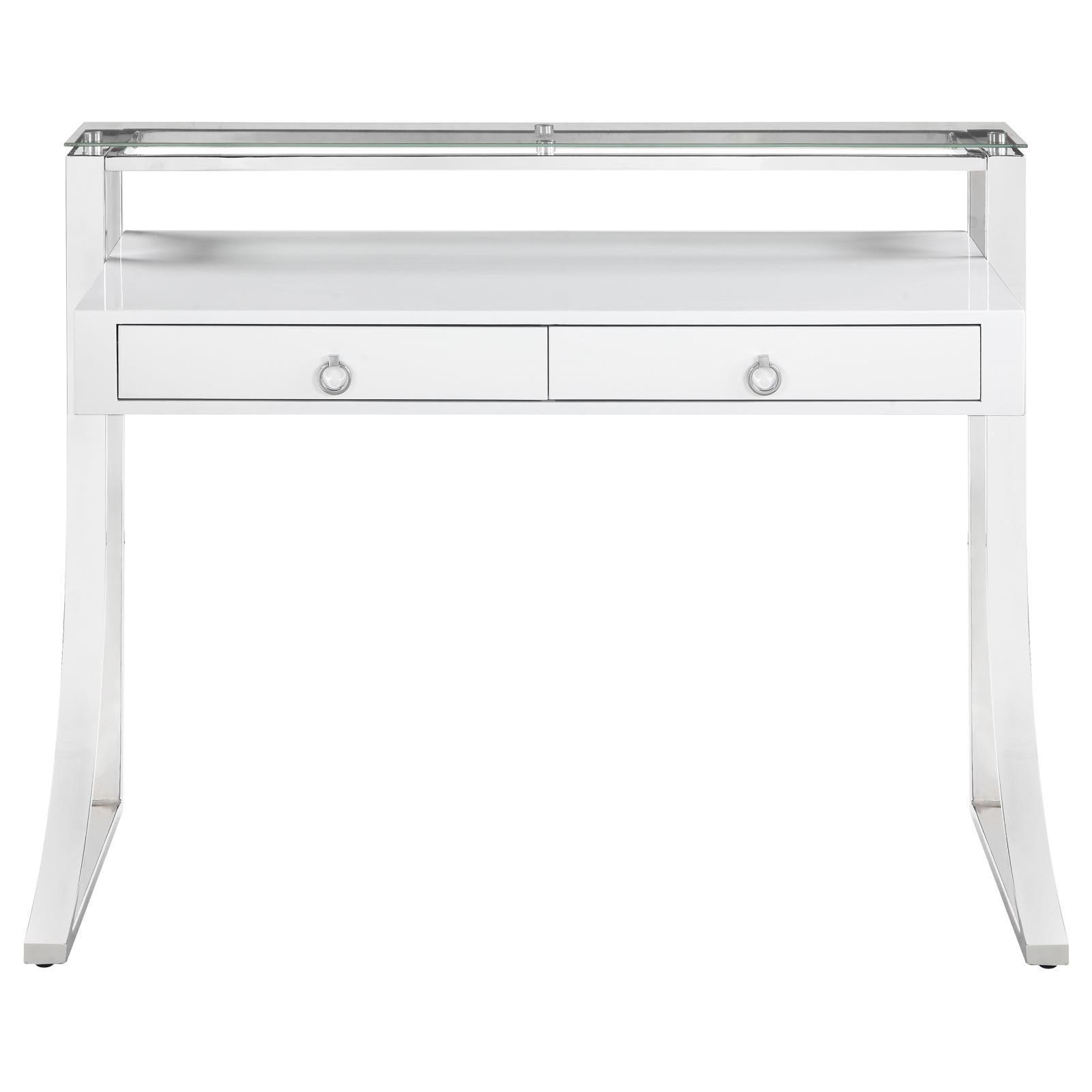 Gemma Glossy White/chrome Writing Desk - Ella Furniture