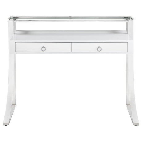 Gemma Glossy White/chrome Writing Desk - Ella Furniture
