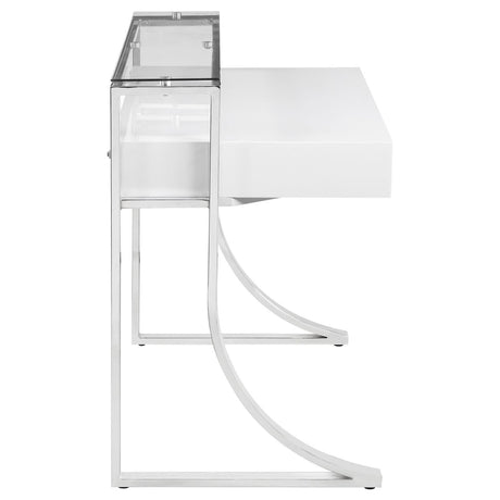 Gemma Glossy White/chrome Writing Desk - Ella Furniture