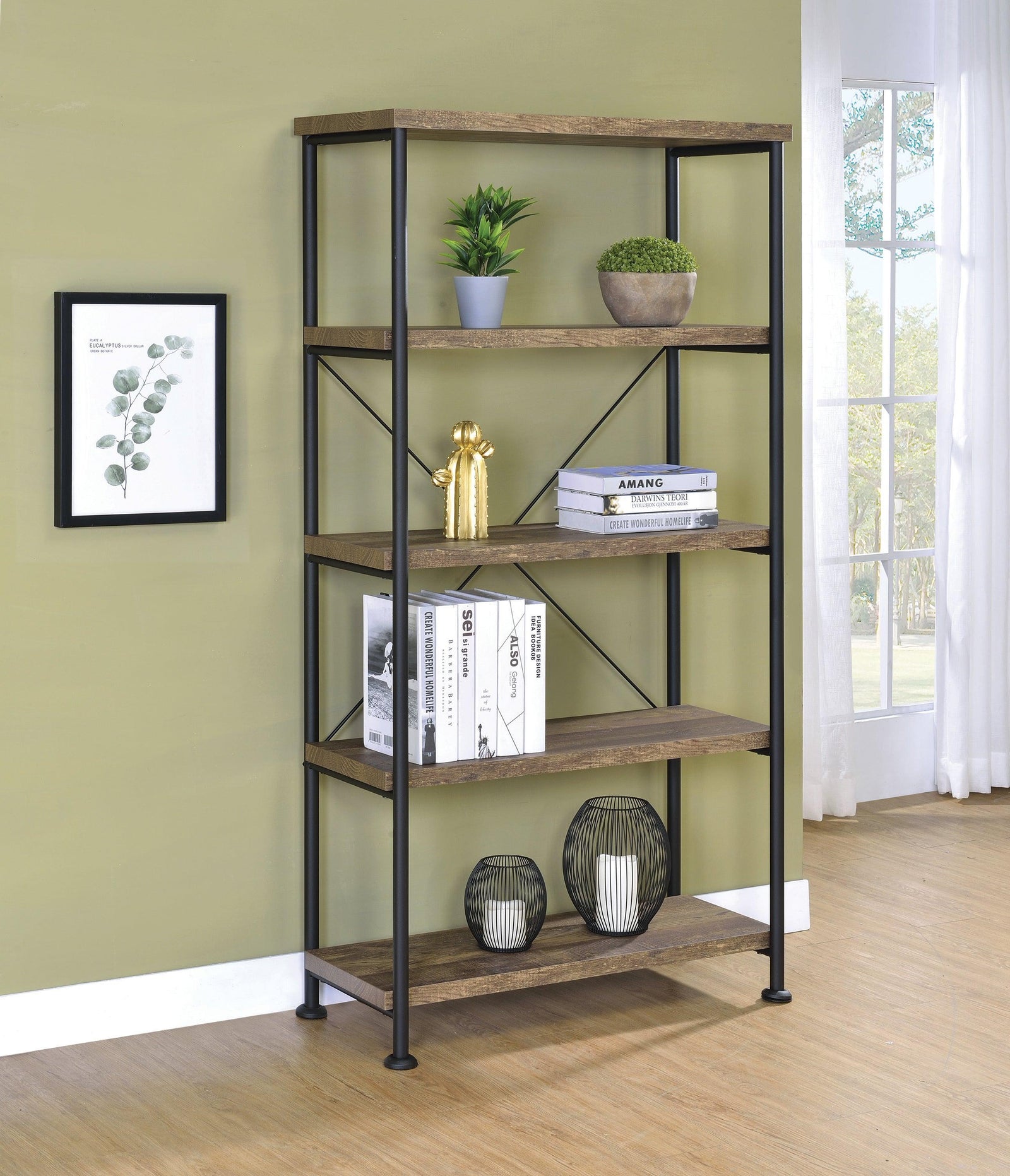 Analiese 4-Shelf Bookcase Rustic Oak - Ella Furniture