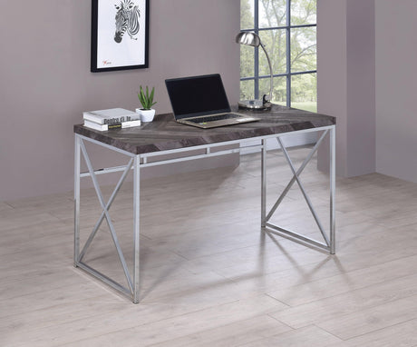 Grimma 4-Shelf Bookcase Rustic Grey Herringbone - Ella Furniture
