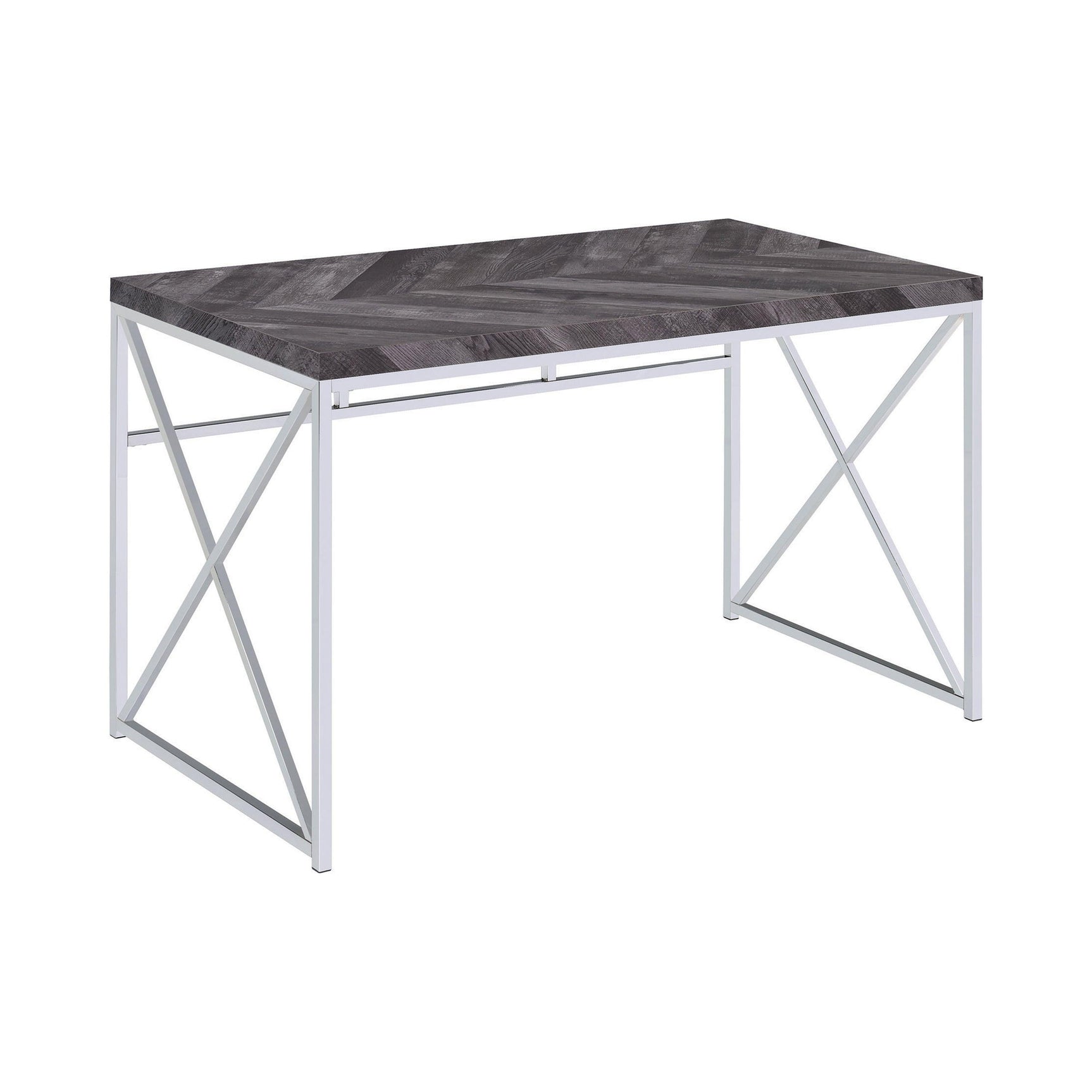 Grimma 4-Shelf Bookcase Rustic Grey Herringbone - Ella Furniture