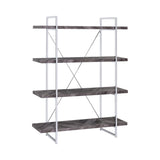 Grimma 4-Shelf Bookcase Rustic Grey Herringbone - Ella Furniture