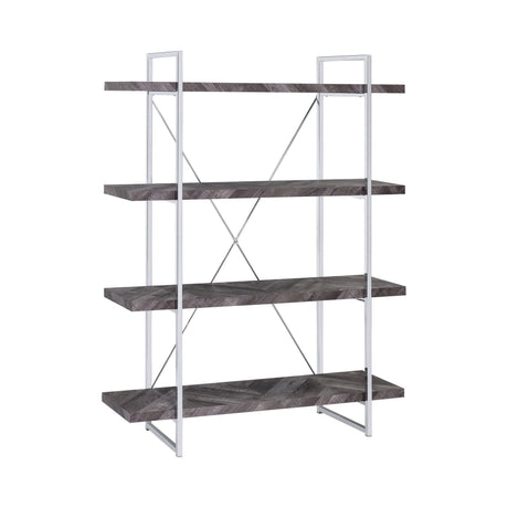 Grimma 4-Shelf Bookcase Rustic Grey Herringbone - Ella Furniture