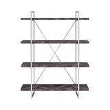 Grimma 4-Shelf Bookcase Rustic Grey Herringbone - Ella Furniture