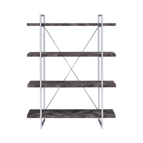 Grimma 4-Shelf Bookcase Rustic Grey Herringbone - Ella Furniture