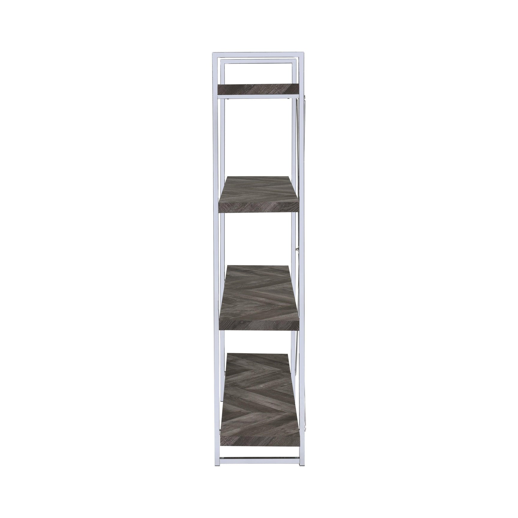 Grimma 4-Shelf Bookcase Rustic Grey Herringbone - Ella Furniture
